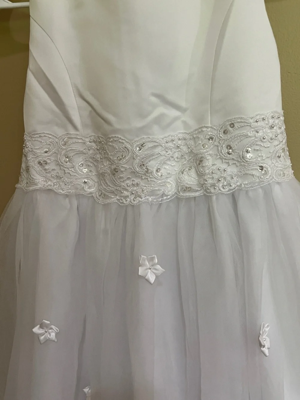 White Girls' Floral Appliqué Tulle Party Dress